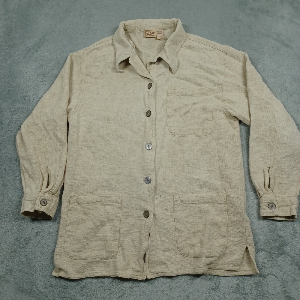 Woolrich Top Womens Medium Brown Linen‎ Blend Button Up Pockets Casual Outdoor